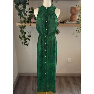 Michael Kors Sleeveless Paisley Maxi Shirt Dress Green Small Resort Chic Beach